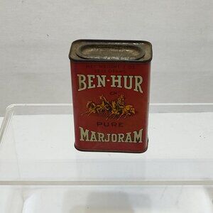Ben-Hur Marjoram Spice Tin Container 2 Oz 1940s Collectible Kitchen Décor Vintag